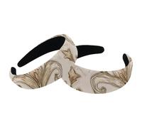 Lot de 2 bandeaux larges pour cheveux - Motif iris, rétro - Motif ethnique - Fond beige - Rembourré - Épais - Pour femme - Élastique - Joli bandeau pour cheveux