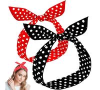 Lot de 2 bandeaux noirs et rouges à pois pour femme, style années 1940, accessoires de cheveux réglables pour fêtes de Noël et usage quotidien
