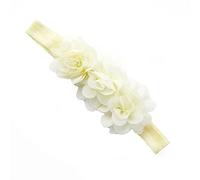 Lot de 2 bandeaux pour bébé - En mousseline de soie extensible avec 3 fleurs - Fleurs délicates - Accessoire de cheveux - Pour bébés, tout-petits, nouveau-nés, nourrissons - Blanc cassé
