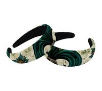 Lot de 2 bandeaux rembourrés pour femme - Tendance - Épais - Large - Vert sauge - Motif ethnique - Iris rétro - Accessoires pour cheveux