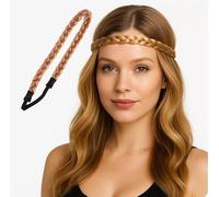 Lot de 2 bandeaux tressés avec élastique - Cheveux synthétiques aspect cheveux humains - Bandeau élastique pour filles et femmes (Blond doré, One Size)