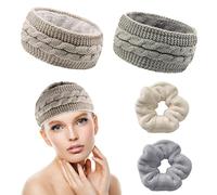 Lot de 2 bandeaux tricotés avec 2 cercles de cheveux en peluche, chauds et épais en automne et hiver, tendance et polyvalents, pour le shopping et le ski.
