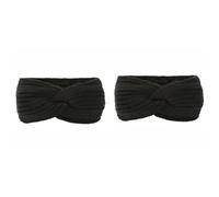 Lot de 2 bandeaux tricotés pour femme - Avec nœud torsadé - Doublure polaire - Accessoires pour les oreilles - Cache-oreilles - Pour l'hiver - Bandeau épais - Pour les sports de plein air - Noir