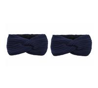 Lot de 2 bandeaux tricotés pour femme - Avec nœuds torsadés - Doublure en polaire - Accessoires de cheveux - Cache-oreilles - Pour l'hiver - Bandeau épais - Pour les sports de plein air - Bleu marine