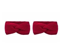 Lot de 2 bandeaux tricotés pour femme - Avec nœuds torsadés - Doublure en polaire - Cache-oreilles - Pour l'hiver - Larges bandeaux épais - Pour les sports de plein air - Rouge