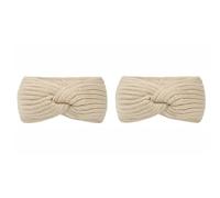 Lot de 2 bandeaux tricotés pour femme - Avec nœuds torsadés - Doublure polaire - Accessoires de cheveux - Cache-oreilles - Crochet - Pour l'hiver - Bandeau épais - Pour sports de plein air - Beige