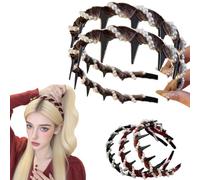Lot de 2 bandeaux vintage avec perles artificielles Cranium - Accessoires de cheveux tendance - Pour femme - Élégants et décoratifs - Pour mariage et maison - Avec dents - Marron