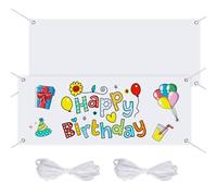 Lot de 2 Banderole Personnalisée Bannière Vierge à Peindre, 180 x 100 cm Blanche Polyester Banniere avec Œillets et Cordes de Suspension de 6 m, pour Fête, Mariage, Anniversaire, Extérieur