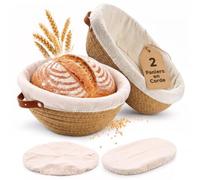 Lot de 2 Banneton Pain Fil de Coton pour Pain au Levain, Ovale & Rond