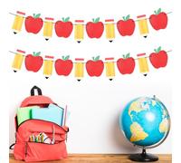 Lot de 2 bannières à crayons de 3 m pour la rentrée scolaire, le premier jour d'école, décorations de salle de classe, fournitures de fête, bannière de salle de classe à paillettes rouges et jaunes