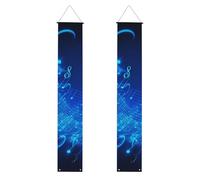 Lot de 2 bannières bleues de notes de musique pour porche d'entrée - Décoration de maison élégante - Drapeaux à suspendre - Bannière de bienvenue pour extérieur et intérieur - Fournitures de vacances