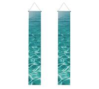 Lot de 2 bannières bleues pour porche d'eau de piscine - Décoration de maison élégante - Drapeaux à suspendre - Bannière de bienvenue pour extérieur et intérieur - Fournitures de vacances - 180 x 30