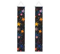 Lot de 2 bannières colorées en polyester à suspendre en forme d'étoile à cinq branches pour porte d'entrée, cour, cérémonie ou fête, réutilisables et lavables avec tiges et cordes