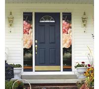 Lot de 2 bannières de bienvenue à suspendre pour porte d'entrée Printemps été Bannière de porche Bol avec pivoines et roses saisonnières Panneau de porche Panneau de porche Décoration murale Intérieur