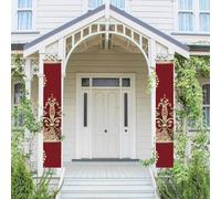 Lot de 2 bannières de bienvenue à suspendre pour porte d'entrée Printemps Été Bannière de porche Couronne rouge saisonnière Panneau de porche Panneau de ferme Intérieur Toile de fond Décoration