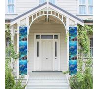 Lot de 2 bannières de bienvenue à suspendre pour porte d'entrée Printemps été Bannière de porche Fond marin Poisson Corail Dauphins Saisonnier Porte Panneau de Porche Panneau de Ferme Intérieur Toile