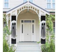 Lot de 2 bannières de bienvenue à suspendre pour porte d'entrée Printemps été Bannière de porche Noir et fantôme d'Halloween Saisonnier Panneau de porche Panneau de Porche Ferme Intérieur Toile de