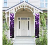 Lot de 2 bannières de bienvenue à suspendre pour porte d'entrée Printemps Été Belle bannière violette à paillettes saisonnières Panneau de porche Panneau de ferme Intérieur Toile de fond Décoration