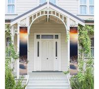 Lot de 2 bannières de bienvenue à suspendre pour porte d'entrée Printemps Été Porche Bannière Coucher de Soleil Hiver Montagnes Saisonnière Panneau de Porche Panneau Ferme Intérieur Toile de Fond