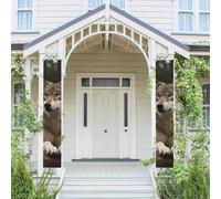 Lot de 2 bannières de bienvenue à suspendre pour porte d'entrée Printemps Été Porche Bannière Loup Gris Saisonnier Porte Porche Panneau Ferme Intérieur Toile de Fond Décoration Extérieur Drapeau 180 x