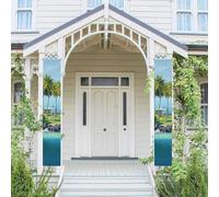 Lot de 2 bannières de bienvenue à suspendre pour porte d'entrée Printemps Été Porche Bannière océan île saisonnière Panneau de porche Panneau de ferme Intérieur Toile de fond Décoration Extérieur