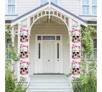 Lot de 2 bannières de bienvenue à suspendre pour porte d'entrée Printemps Été Porche Bannière Tête de Mort Humain Fleurs Saisonnier Porte Panneau de Porche Maison Maison Décoration Extérieur Drapeau