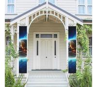 Lot de 2 bannières de bienvenue à suspendre pour porte d'entrée Printemps Été Porte d'entrée Bannière bleue Terre dans l'espace saisonnier Panneau de porche à suspendre Ferme Intérieur Toile de fond