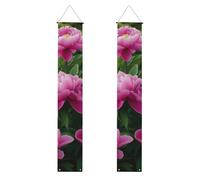 Lot de 2 bannières de décoration de porche en polyester avec belles fleurs de pivoine pour porte d'entrée, cour, cérémonie ou fête, réutilisables et lavables avec tiges et cordes