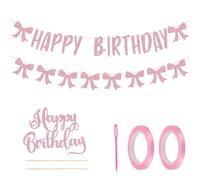 Lot de 2 Bannières de Fête d'Anniversaire, Bannière « JOYEUX Anniversaire » Bannière à Noud Rose avec Insert de Gâteau pour Décorations d'Anniversaire Coquettes à Thème de Noud