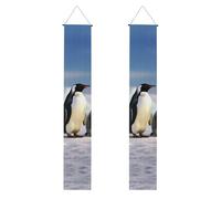 Lot de 2 bannières de porche à cinq pingouins - Décoration de maison élégante - Drapeaux à suspendre - Bannière de bienvenue pour extérieur et intérieur - Fournitures de vacances - 180 x 30 cm