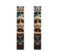 Lot de 2 bannières de porche à engrenages steampunk cool en polyester pour porte d'entrée, cour, cérémonie ou fête, réutilisables et lavables avec tiges et cordes