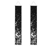 Lot de 2 bannières de porche à paillettes noires et blanches - Décoration de maison élégante - Drapeaux à suspendre - Bannière de bienvenue pour extérieur et intérieur - Fournitures de vacances - 180