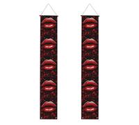 Lot de 2 bannières de porche à suspendre avec lèvres rouges - Bannière de porche « Happy Birthday » - Bannière de porte d'entrée pour fête de vacances - Décoration intérieure et extérieure