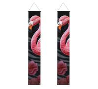 Lot de 2 bannières de porche à suspendre en forme de flamant rose - Bannière de porche « Happy Birthday » - Bannière de porte d'entrée pour fête de vacances - Décoration intérieure et extérieure