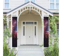 Lot de 2 bannières de porche à suspendre pour porte d'entrée, mur, porche, feu d'artifice, drapeau américain du 4 juillet