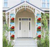 Lot de 2 bannières de porche à suspendre pour porte d'entrée, porche, bannière coccinelle, paysage de bienvenue, décoration de vacances
