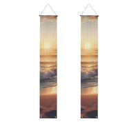 Lot de 2 bannières de porche à suspendre sur la plage, au coucher du soleil, bannière de porte d'entrée pour fête d'été, bannière de porche « Happy Birthday » pour fête de vacances, décoration