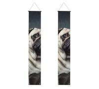 Lot de 2 bannières de porche amusantes en forme de chien carlin - Décoration de maison élégante - Drapeaux à suspendre - Bannière de bienvenue pour extérieur et intérieur - Fournitures de vacances