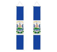 Lot de 2 bannières de porche au Salvador en polyester réutilisables et lavables avec tiges et cordes pour porte d'entrée, cour, cérémonie ou fête