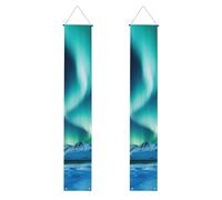 Lot de 2 bannières de porche avec inscription « Northern Lights » - Décoration de maison élégante - Drapeaux à suspendre - Bannière de bienvenue pour extérieur et intérieur - Fournitures de vacances