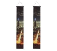 Lot de 2 bannières de porche de Chicago City - Décoration de maison élégante - Drapeaux à suspendre - Bannière de bienvenue pour extérieur et intérieur - Fournitures de vacances - 180 x 30 cm