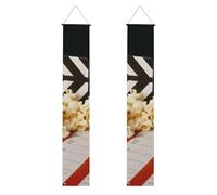 Lot de 2 bannières de porche de cinéma et pop-corn - Décoration de maison élégante - Drapeaux à suspendre - Bannière de bienvenue pour extérieur et intérieur - Fournitures de vacances - 180 x 30 cm