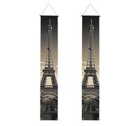Lot de 2 bannières de porche de la tour de Paris - Décoration élégante pour la maison - Drapeaux à suspendre - Bannière de bienvenue pour extérieur et intérieur - Fournitures de vacances - 180 x 30 cm