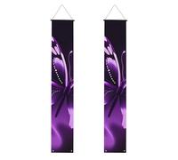 Lot de 2 bannières de porche en forme de papillon violet - Décoration de maison élégante - Drapeaux à suspendre - Bannière de bienvenue pour extérieur et intérieur - Fournitures de vacances - 180 x