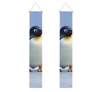 Lot de 2 bannières de porche en forme de pingouin mignon - Décoration de maison élégante - Drapeaux à suspendre - Bannière de bienvenue pour extérieur et intérieur - Fournitures de vacances - 180 x 30