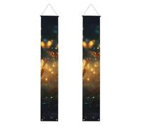 Lot de 2 bannières de porche en polyester avec papillons dorés à suspendre pour porte d'entrée, cour, cérémonie ou fête, réutilisables et lavables avec tiges et cordes
