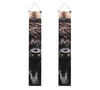 Lot de 2 bannières de porche en polyester réutilisables et lavables avec tiges et cordes pour porte d'entrée, cour, cérémonie ou fête Motif bison d'Amérique du Nord