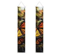 Lot de 2 bannières de porche Heaps of Orange Monarque Papillons à suspendre, Drapeau d'été à suspendre pour porte d'entrée, décoration intérieure ou extérieure, décoration murale, toile de fond 180 x