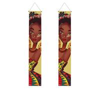 Lot de 2 bannières de porche imprimées avec peinture africaine traditionnelle - 30 x 180 cm - Bannières à suspendre pour Noël, Halloween, fêtes, ferme, décoration d'intérieur