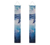 Lot de 2 bannières de porche imprimées baleines de mer et méduses - 30 x 180 cm - Bannières à suspendre pour Noël, Halloween, fêtes, ferme, décoration d'intérieur
